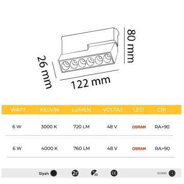 MOLLED MOL6061 30 Watt 55 cm Lensli Hareketli Slim LED Magnet Armatür (OSRAM LED)