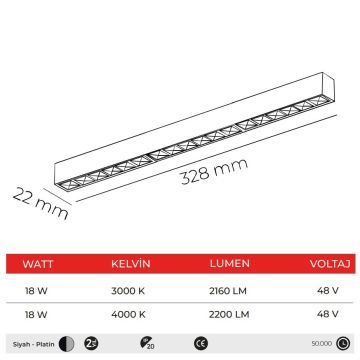 MOLLED MOL6030P 18 Watt Siyah-Platin 33 cm Lensli LED Magnet Armatür