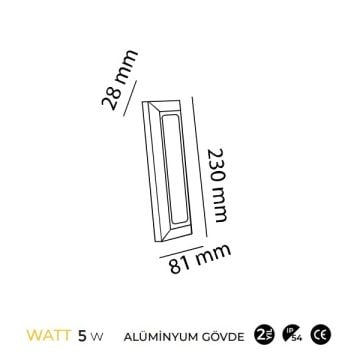 MOLLED MOL9099 5 Watt Antrasit Sıva Üstü Dikdörtgen Dış Mekan LED Merdiven Armatürü - Metal - Gün Işığı (3000K)
