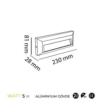 MOLLED MOL9098 5 Watt Antrasit Sıva Üstü Dikdörtgen Dış Mekan LED Merdiven Armatürü - Metal - Gün Işığı (3000K)