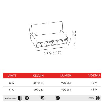 MOLLED MOL6032P 6 Watt 13 cm Lensli Hareketli LED Magnet Armatür (Siyah-Platin)