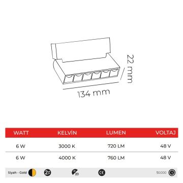 MOLLED MOL6032G 6 Watt 13 cm Lensli Hareketli LED Magnet Armatür (Siyah-Gold)