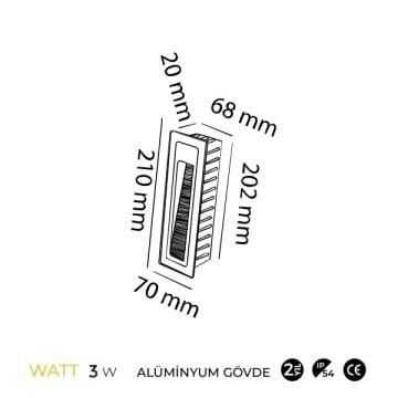 MOLLED MOL9087 3 Watt Siyah/Antrasit/Beyaz Sıva Altı Dikdörtgen Dış Mekan LED Merdiven Armatürü - Metal - Gün Işığı (3000K)