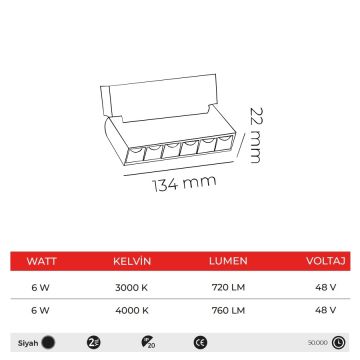 MOLLED MOL6032S 6 Watt 13 cm Lensli Hareketli LED Magnet Armatür (Siyah)