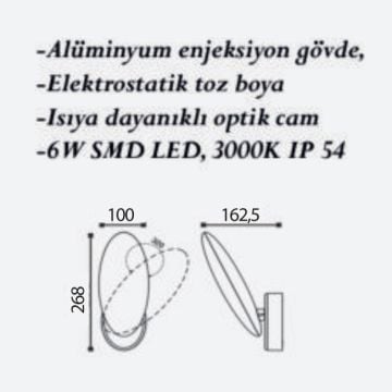 CreaLight CL-AP-124 6 Watt Hareketli Dış Mekan LED Aplik - Metal Gövde - IP54 - Gün Işığı (3000K)
