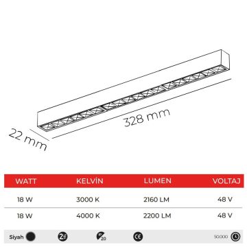 MOLLED MOL6030S 18 Watt Siyah 33 cm Lensli LED Magnet Armatür