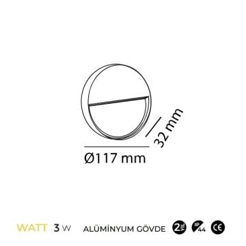 MOLLED MOL9092 3 Watt Antrasit Sıva Üstü Yuvarlak Dış Mekan LED Merdiven Armatürü - Metal - Gün Işığı (3000K)
