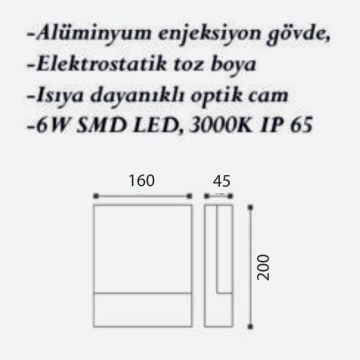 CreaLight CL-AP-126 6 Watt Dış Mekan LED Aplik - Metal Gövde - IP54 - Gün Işığı (3000K)