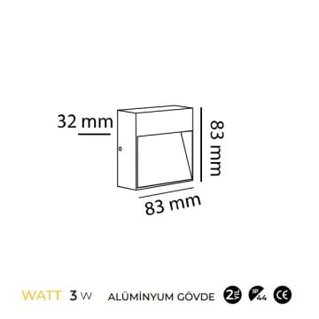 MOLLED MOL9094 3 Watt Antrasit Sıva Üstü Kare Dış Mekan LED Merdiven Armatürü - Metal - Gün Işığı (3000K)
