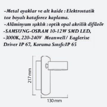 CreaLight CL-AP-122 12 Watt Dış Mekan LED Aplik - Metal Gövde - SAMSUNG/OSRAM LED & MEAN WELL/EAGLERISE Driver - IP65 - Gün Işığı (3000K)