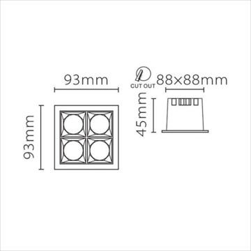 JUPITER LS495 4x4 Watt Beyaz-Krom Sıva Altı Dörtlü Mini LED Spot - OSRAM LED - Metal - Gün Işığı (3000K)