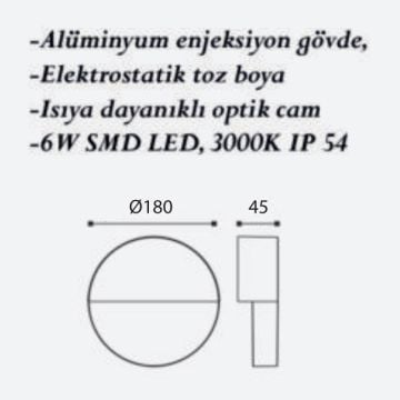 CreaLight CL-AP-125 6 Watt Dış Mekan LED Aplik - Metal Gövde - IP54 - Gün Işığı (3000K)