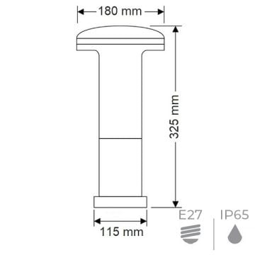 ERKled ERK2862 32.5 cm Siyah Mantar Bollard Armatür