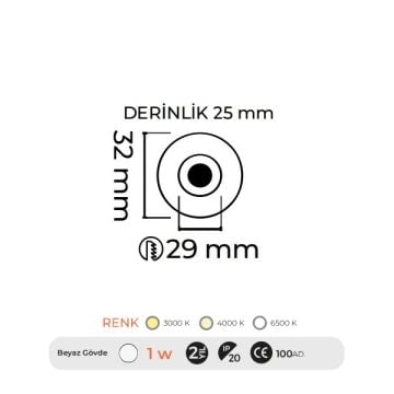 MOLLED MOL7010 1 Watt Beyaz Kasa LED Yıldız Spot