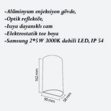 CreaLight CL-AP-112 2x5 Watt Çift Yönlü Dış Mekan LED Aplik - SAMSUNG LED - Metal Gövde - IP54 - Gün Işığı (3000K)