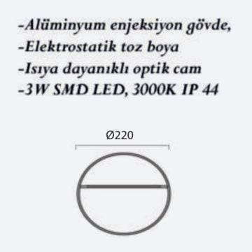 CreaLight CL-AP-127 6 Watt Yuvarlak Dış Mekan LED Aplik - Metal Gövde - IP44 - Gün Işığı (3000K)