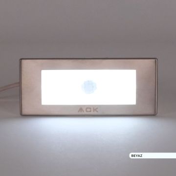 ACK AH07-01064 1.5 Watt Krom Kasa Sensörlü Sıva Altı Dikdörtgen LED Merdiven Armatürü - Mavi Işık