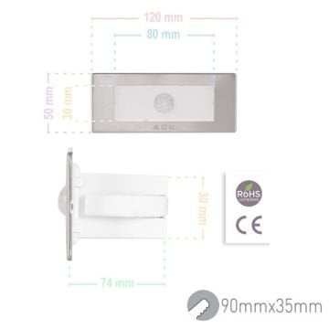 ACK AH07-01064 1.5 Watt Krom Kasa Sensörlü Sıva Altı Dikdörtgen LED Merdiven Armatürü - Mavi Işık