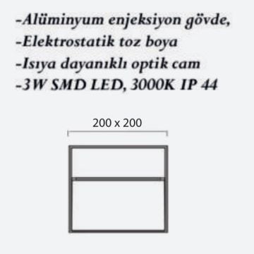 CreaLight CL-AP-128 3 Watt Kare Dış Mekan LED Aplik - Metal Gövde - IP44 - Gün Işığı (3000K)