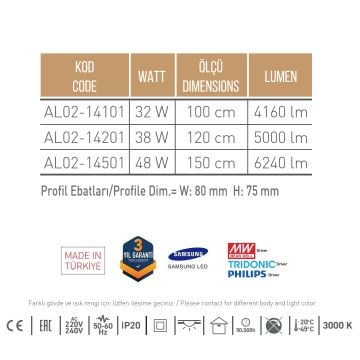 ACK AL02-14101 32 Watt 100 cm Sıva Üstü Lineer Armatür - SAMSUNG/OSRAM LED & MEAN WELL/PHILIPS/TRIDONIC Driver
