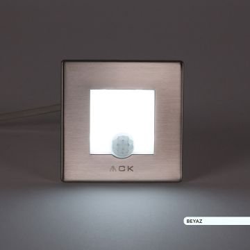 ACK AH07-00834 0.85 Watt Krom Kasa Sensörlü Sıva Altı Kare LED Merdiven Armatürü - Beyaz Işık (6500K)