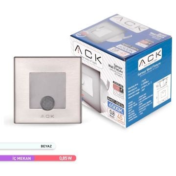 ACK AH07-00834 0.85 Watt Krom Kasa Sensörlü Sıva Altı Kare LED Merdiven Armatürü - Beyaz Işık (6500K)