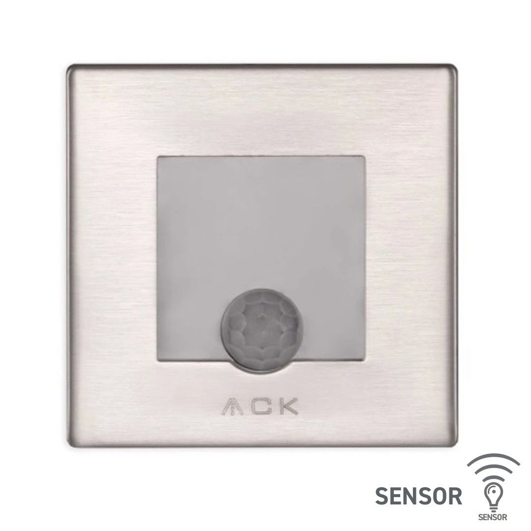 ACK AH07-00834 0.85 Watt Krom Kasa Sensörlü Sıva Altı Kare LED Merdiven Armatürü - Beyaz Işık (6500K)