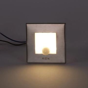 ACK AH07-00804 0.85 Watt Krom Kasa Sensörlü Sıva Altı Kare LED Merdiven Armatürü - Gün Işığı (3000K)