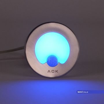 ACK AH07-00664 0.85 Watt Krom Kasa Sensörlü Sıva Altı Yuvarlak LED Merdiven Armatürü - Mavi Işık