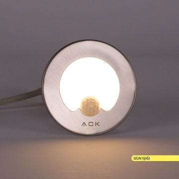 ACK AH07-00604 0.85 Watt Krom Kasa Sensörlü Sıva Altı Yuvarlak LED Merdiven Armatürü - Gün Işığı (3000K)