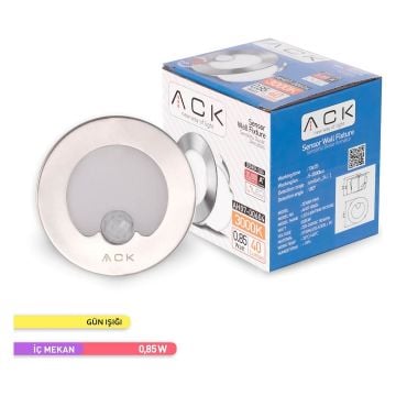 ACK AH07-00604 0.85 Watt Krom Kasa Sensörlü Sıva Altı Yuvarlak LED Merdiven Armatürü - Gün Işığı (3000K)