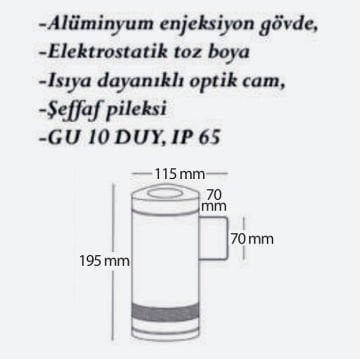 CreaLight CL-AP-120 Tek Yönlü Dış Mekan Aplik - Metal Gövde - GU10 Duylu - IP65