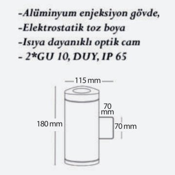 CreaLight CL-AP-117 Çift Yönlü Dış Mekan Aplik - Metal Gövde - GU10 Duylu - IP65