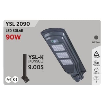 YCL YSL 2090 90 Watt Sensörlü LED Solar Sokak Armatürü - Beyaz Işık (6500K)