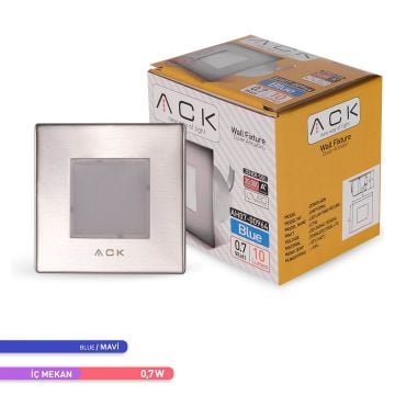 ACK AH07-00964 0.7 Watt Krom Kasa Sıva Altı Kare LED Merdiven Armatürü - Mavi Işık