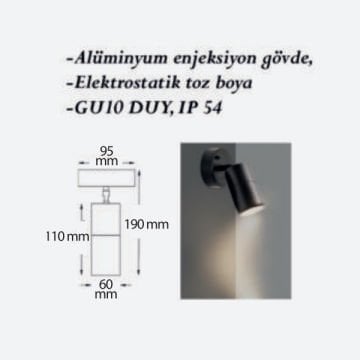 CreaLight CL-AP-101 Tek Yönlü Hareketli Dış Mekan Aplik - GU10 Duylu - IP54