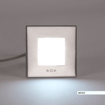 ACK AH07-00934 0.7 Watt Krom Kasa Sıva Altı Kare LED Merdiven Armatürü - Beyaz Işık (6500K)