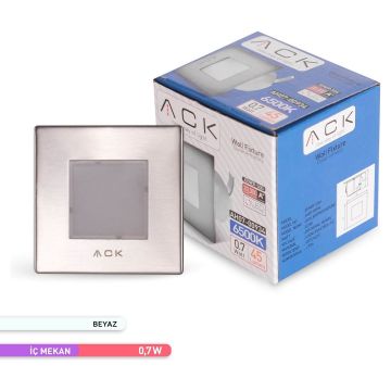 ACK AH07-00934 0.7 Watt Krom Kasa Sıva Altı Kare LED Merdiven Armatürü - Beyaz Işık (6500K)