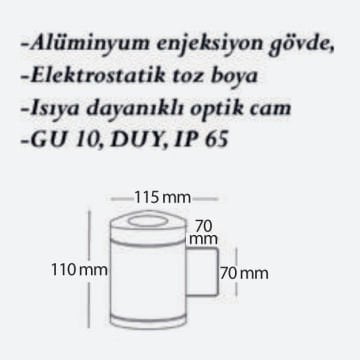 CreaLight CL-AP-115 Tek Yönlü Dış Mekan Aplik - Metal Gövde - GU10 Duylu - IP65