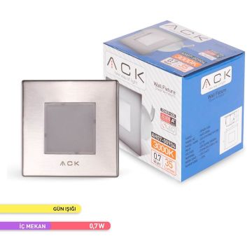 ACK AH07-00904 0.7 Watt Krom Kasa Sıva Altı Kare LED Merdiven Armatürü - Gün Işığı (3000K)