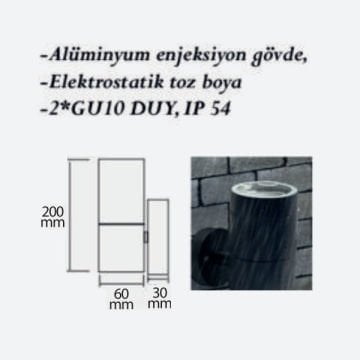 CreaLight CL-AP-102 Çift Yönlü Dış Mekan Aplik - GU10 Duylu - IP54
