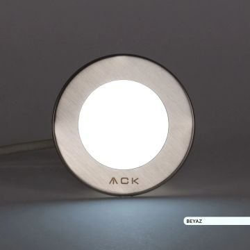 ACK AH07-00734 1.5 Watt Krom Kasa Sıva Altı Yuvarlak LED Merdiven Armatürü - Beyaz Işık (6500K)
