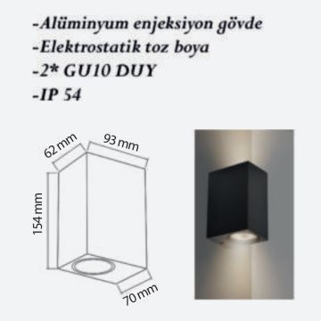 CreaLight CL-AP-110 Çift Yönlü Dış Mekan Aplik - GU10 Duylu - IP54