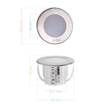 ACK AH07-00704 1.5 Watt Krom Kasa Sıva Altı Yuvarlak LED Merdiven Armatürü - Gün Işığı (3000K)