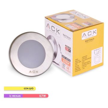 ACK AH07-00704 1.5 Watt Krom Kasa Sıva Altı Yuvarlak LED Merdiven Armatürü - Gün Işığı (3000K)