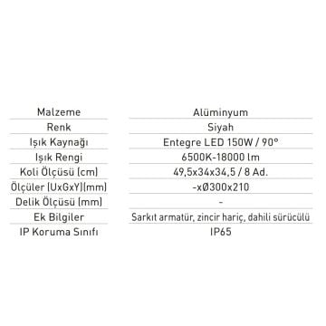 JUPITER LC100 S 100 Watt LED Yüksek Tavan Armatürü - Beyaz Işık (6500K)