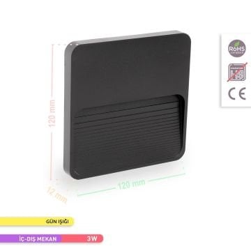 ACK AH07-01801 3 Watt Beyaz Sıva Üstü Kare Dış Mekan LED Merdiven Armatürü - Gün Işığı (3000K) - PC Gövde