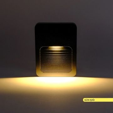 ACK AH07-01401 2 Watt Siyah Sıva Üstü Dış Mekan LED Merdiven Armatürü - Gün Işığı (3000K) - PC Gövde