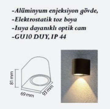 CreaLight CL-AP-107 Tek Yönlü Dış Mekan Aplik - GU10 Duylu - IP54