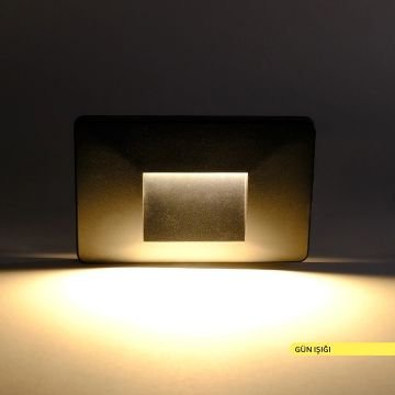 ACK AH07-06530 4 Watt Siyah Sıva Üstü Dikdörtgen Dış Mekan LED Merdiven Armatürü - Gün Işığı (3000K) - PC Gövde